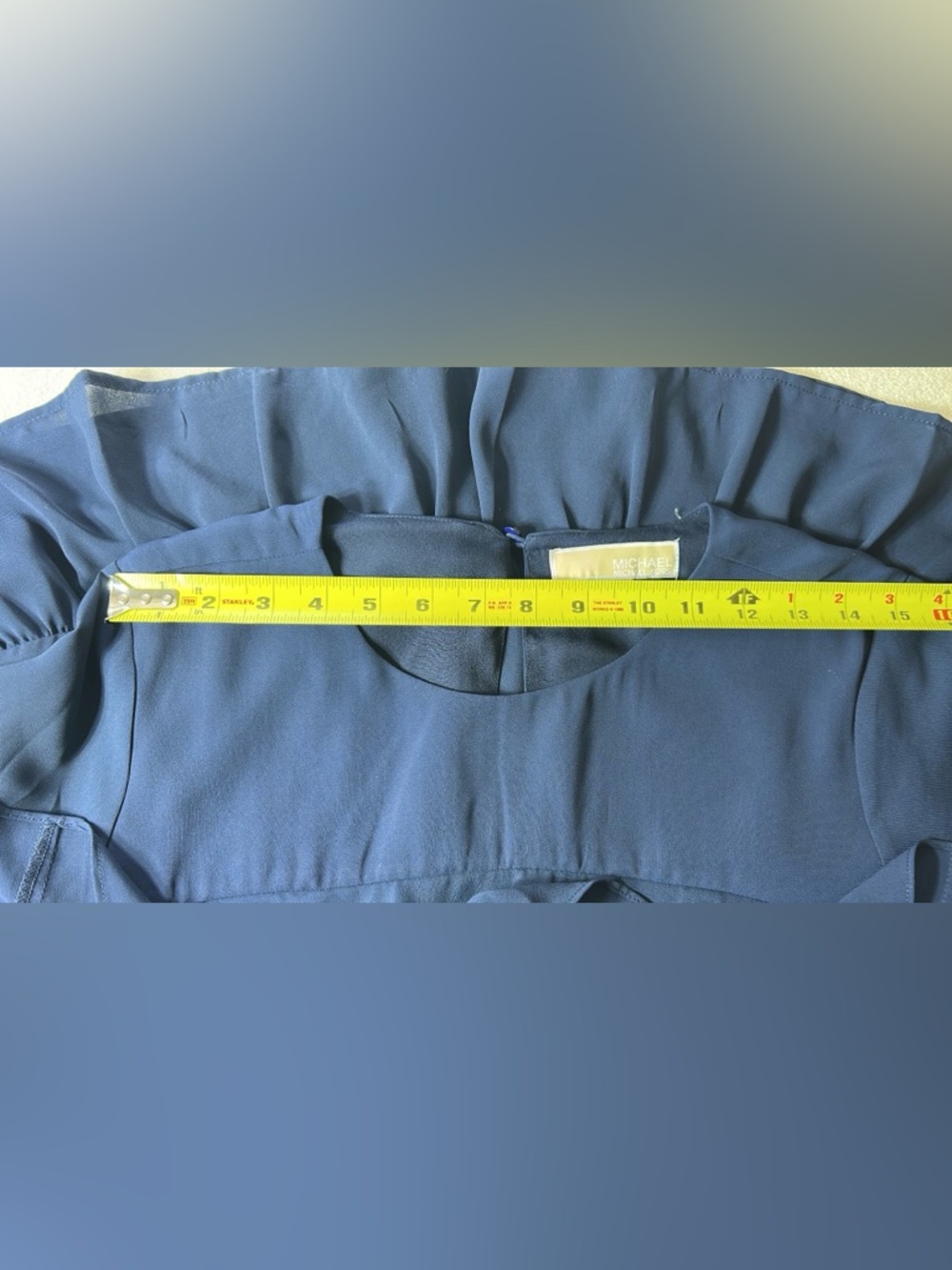 Michael Kors Dress Knee Length Medium Women’s Blue Chiffon Ruffle Long Sleeve - Picture 10 of 12